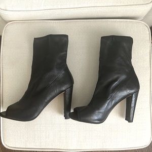 Stuart Weitzman Black Leather Peep-Toe Ankle Booties